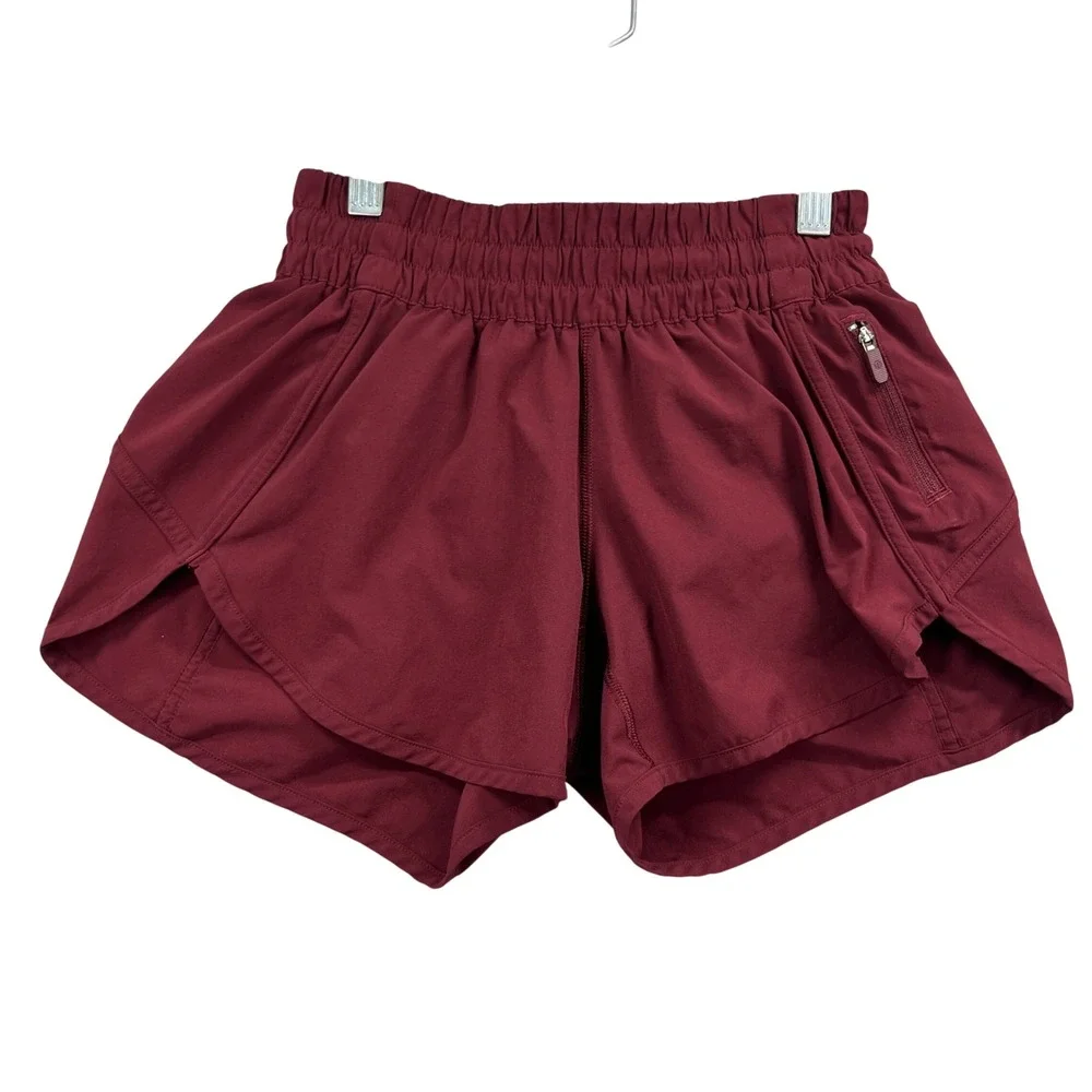 Lululemon Tracker Shorts Womens 4 Burgundy Zip Pocket Lightweight Running Gym